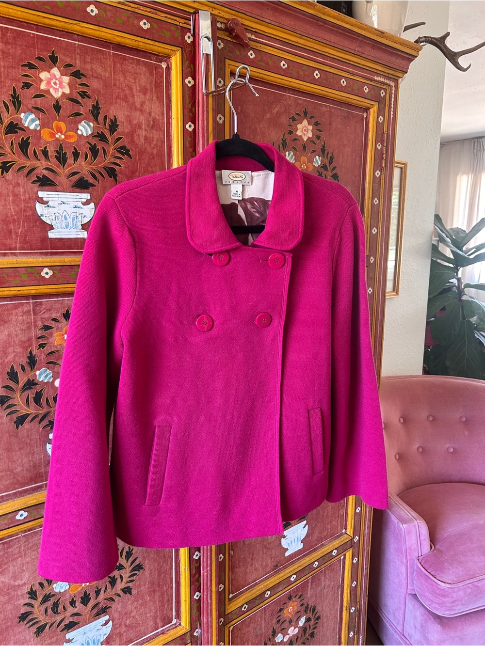 Talbots Bright Fuchsia Double-Breasted Pea Coat